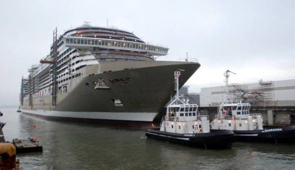 MSC Divina towed from her dry dock in Saint-Nazaire France