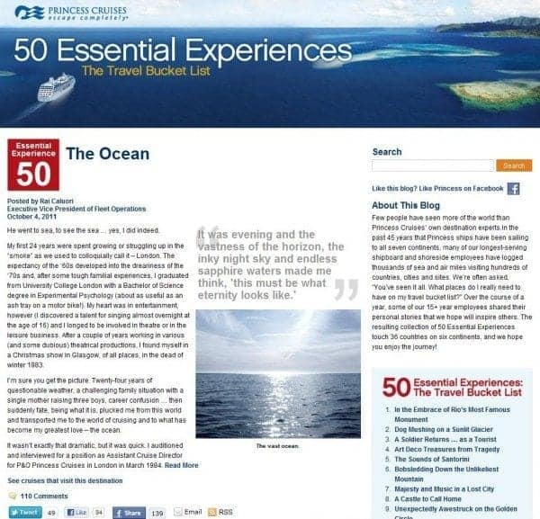 Princess Cruises 50 Essential Experiences blog