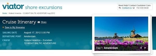 Viator website for shore excursions for cruise passengers
