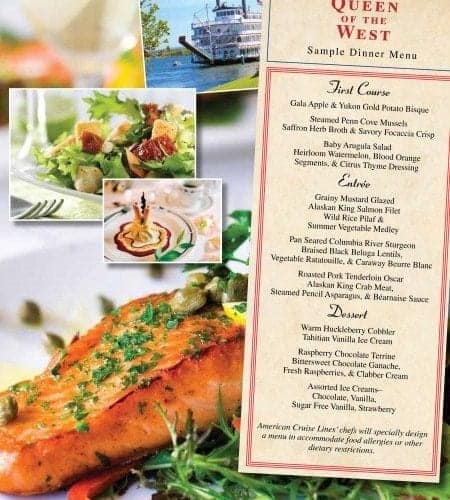 American Cruise Lines Queen of the West menu