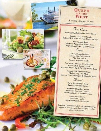 American Cruise Line Culinary Cruise Collection Queen of the West menu