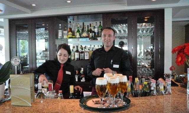 Anna and Misha at the bar aboard AmaWaterways river cruise