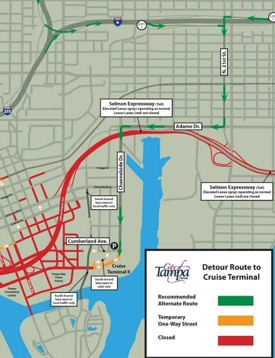 Driving directions to Port of Tampa during RNC 2012. Follow the green lines.