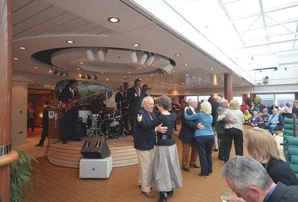 Enclosed pool at sailaway party Queen Mary 2