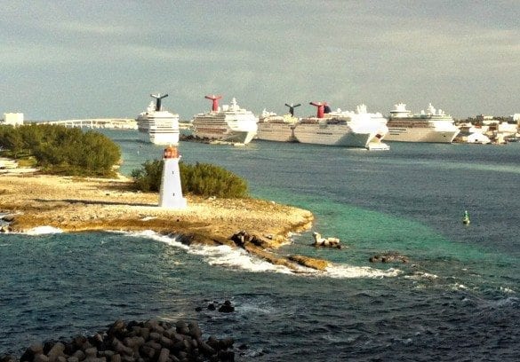 View of six ships docked ahead of us in Nassau Harbour's busiest day.