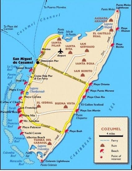 World Map Showing Cozumel