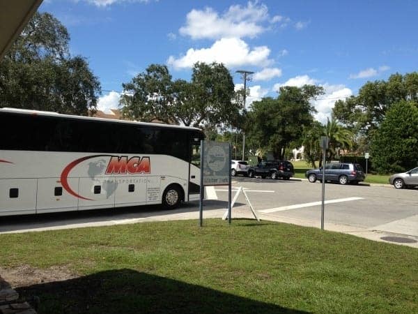 Amtrak motor coach picks up passengers to catch the train in Jacksonville.