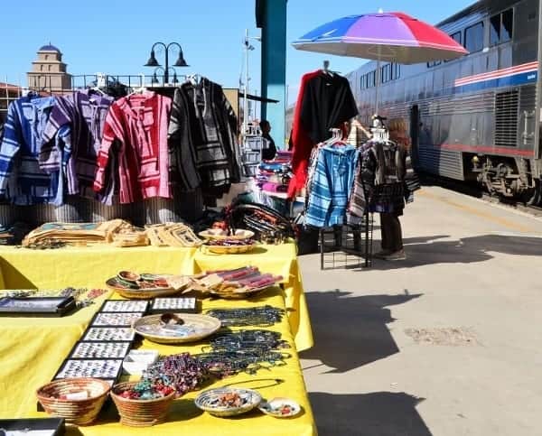 Navaho vendors in Albuquerque, New Mexico selling handicrafts and jewelry.