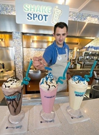 New on the Carnival Sunshine is the Shake Spot, featuring hand-made milk shakes. With or without alcohol!