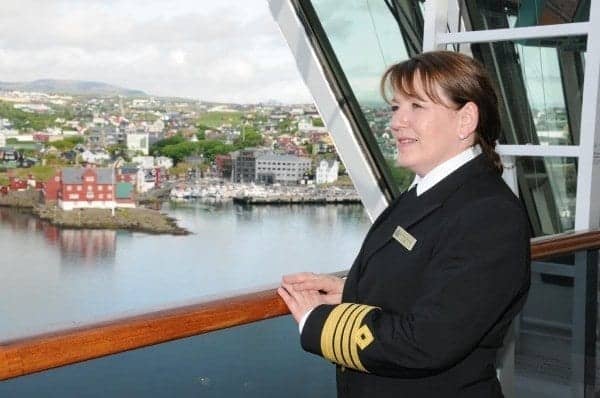 Captain Inger Olsen aboard the Queen Victoria, the first female captain in Cunard Line's 173 year old history.