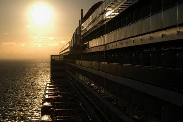 Sunset as the ship sets out on a transatlantic crossing. 