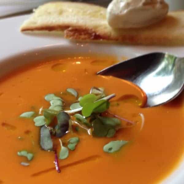 Roasted red pepper soup at 150 Central Park.