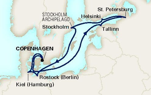 The route of our Holland America Line cruise. 