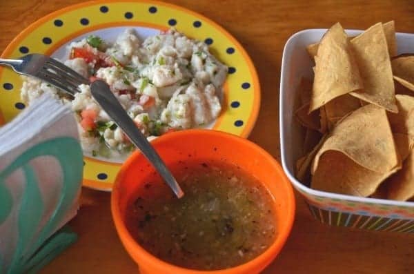 Starters while our fish cooks includes ceviche.