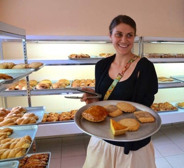 Emily offers dessert at Panaderia la Cozumelena.