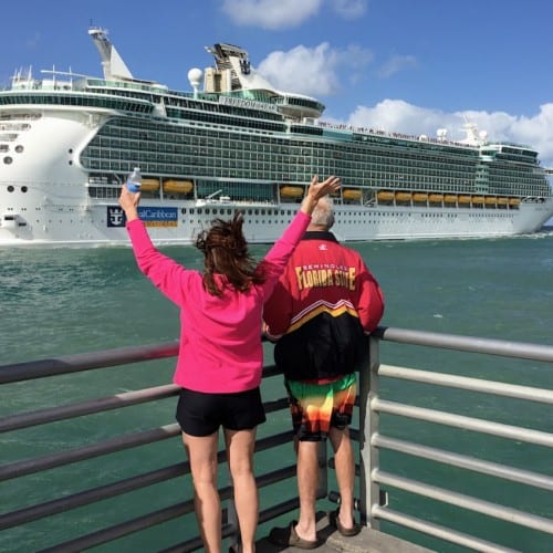 People at Jetty Park Port Canaveral Watching Royal Caribbean ship depart
