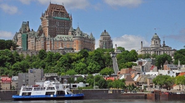 View of Chateau Frontenac hotel from the river.