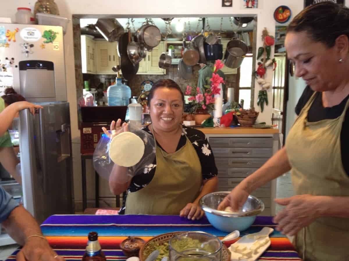 Making tortillas at Josefina's Kitchen cooking class in Cozumel.