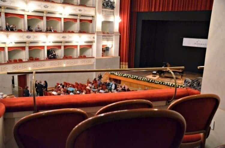 One of the many private box seats at the beautifully restored Goldoni Theater.