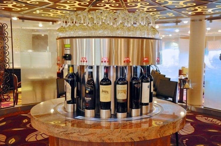 Celebrity Cruises enomatic wine bar. Just swipe your keycard and the cost (by the ounce) goes directly to your onboard account.