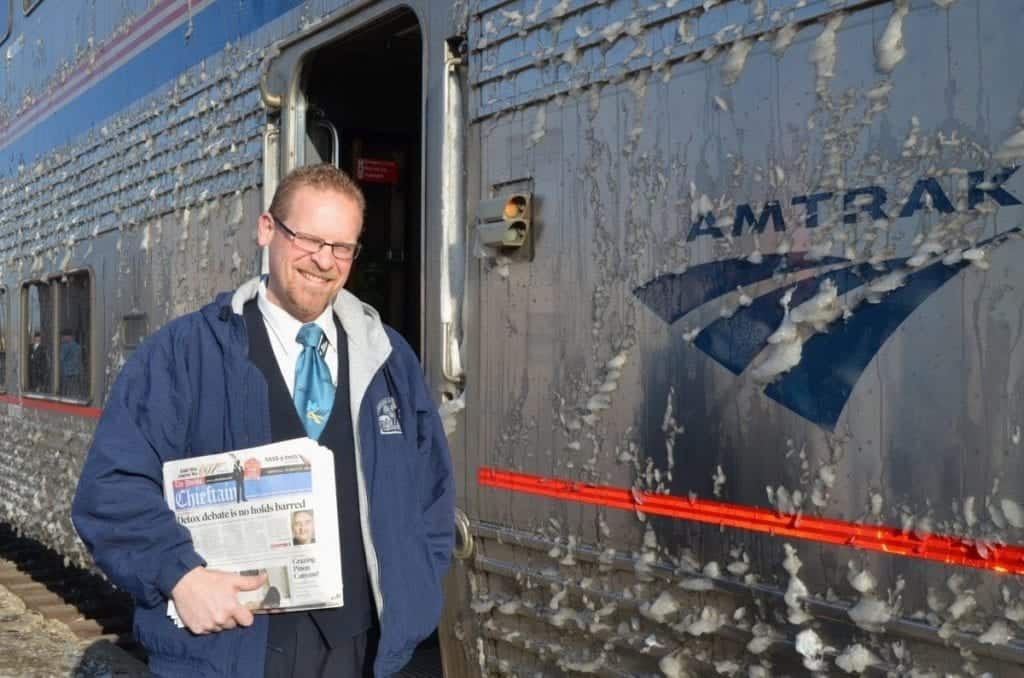 Our Amtrak sleeper car attendant gave everyone a local newspaper at our first stop in the morning aboard the Southwest Chief.