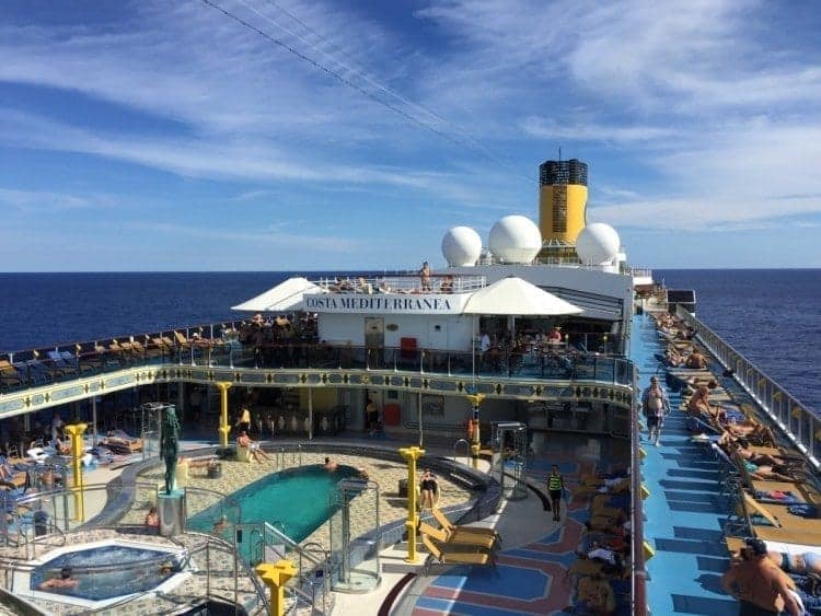 One of four pools (plus four whirlpools) on the Costa Mediterranea Lido deck.
