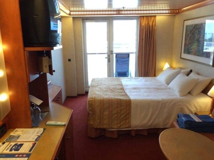 Here's my standard balcony stateroom. Lots of desktop space, plus a fridge and safe.
