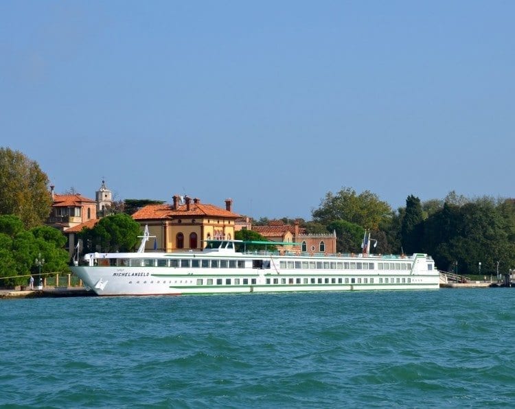 CroisiEurope Michelangelo river ship docked in Venice.