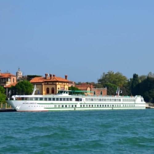CroisiEurope Michelangelo river ship docked in Venice.