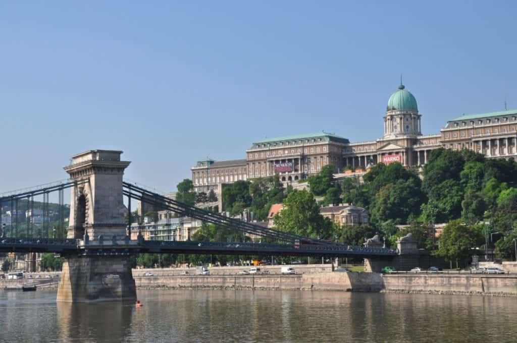 Buda Castle seen from across the Danube River. 