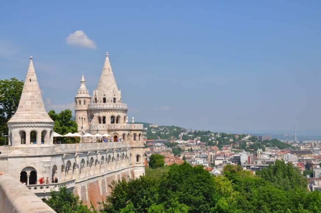 View of Fisherman's Bastion minarets on the Buda side of Budapest,
