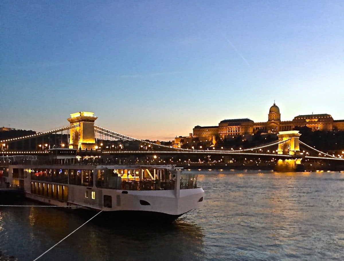 Viking Lif in Budapest at the Chain Bridge. With Viking Cruises Referral Rewards you could get this for free.