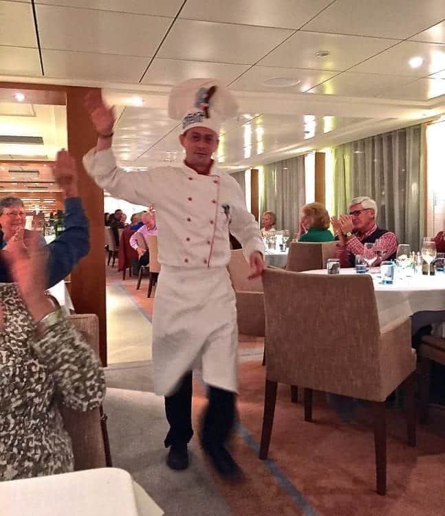 Chef de Cuisine, Marius, makes his salutatory goodbye wave around the dining room. 