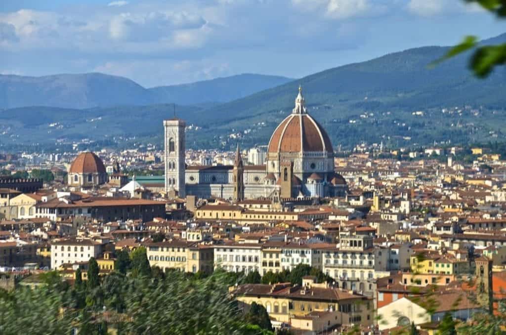 View of Florence Cathedral dome and Florence skyline.