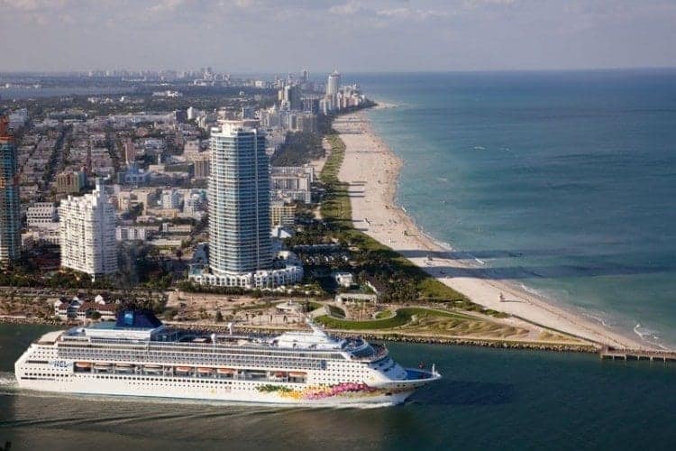 Norwegian Sky leaves the Port of Miami en route to the Bahamas.