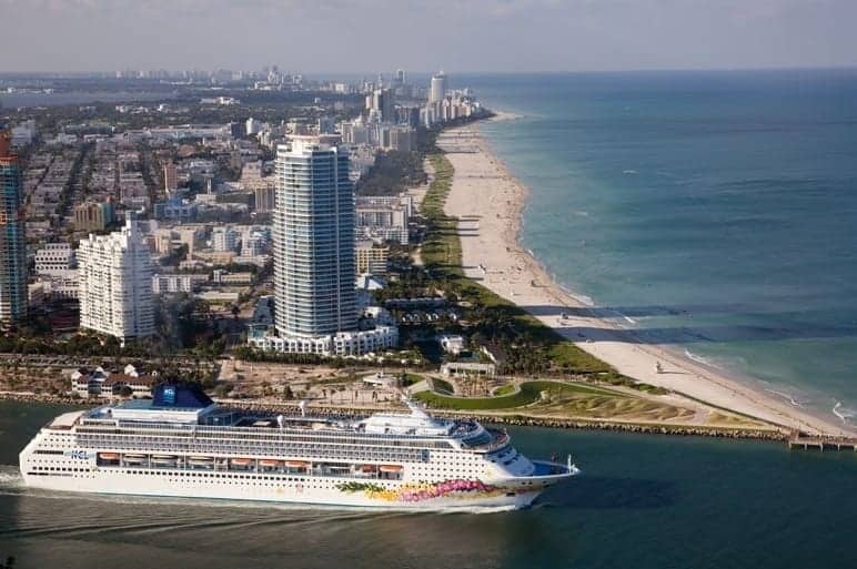 Norwegian Sky leaves the Port of Miami en route to the Bahamas.