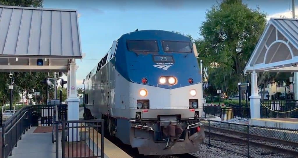 Amtrak train Silver Star arrives Winter Park Florida to go to New York.