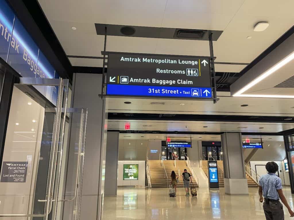 Amtrak Moynihan Train Hall exit signs