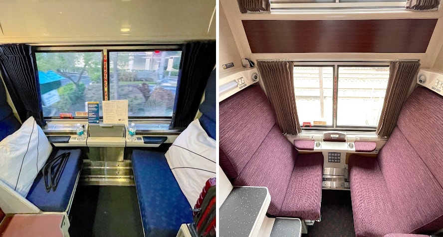 Photos of old Amtrak Viewliner roomette next to the new Viewliner II roomette.