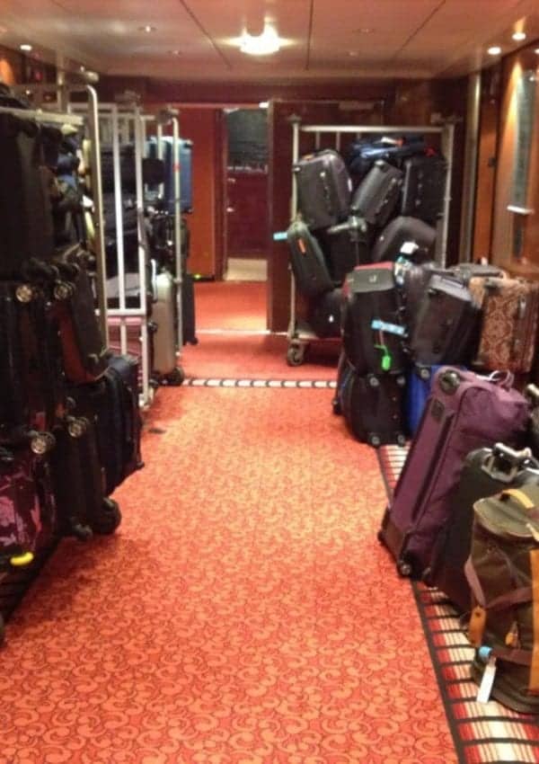 luggage in ship hallway