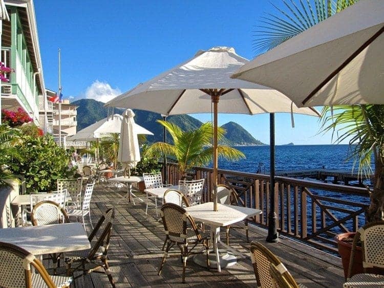 Stop for a cold drink at the Fort Young Hotel before crossing the street to the pier on your cruise to Dominica.