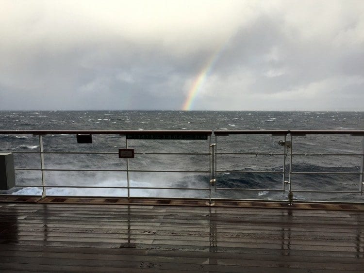 Rainbow and rough seas on the North Atlantic. Don't get seasick.