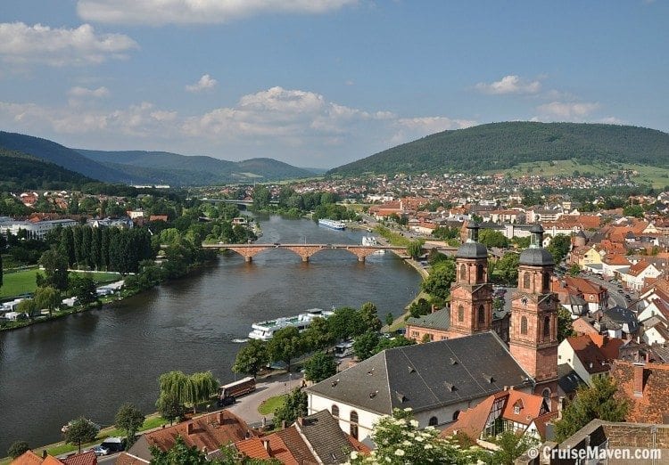 Scenic view from atop Miltenberg Castle on the Main River.