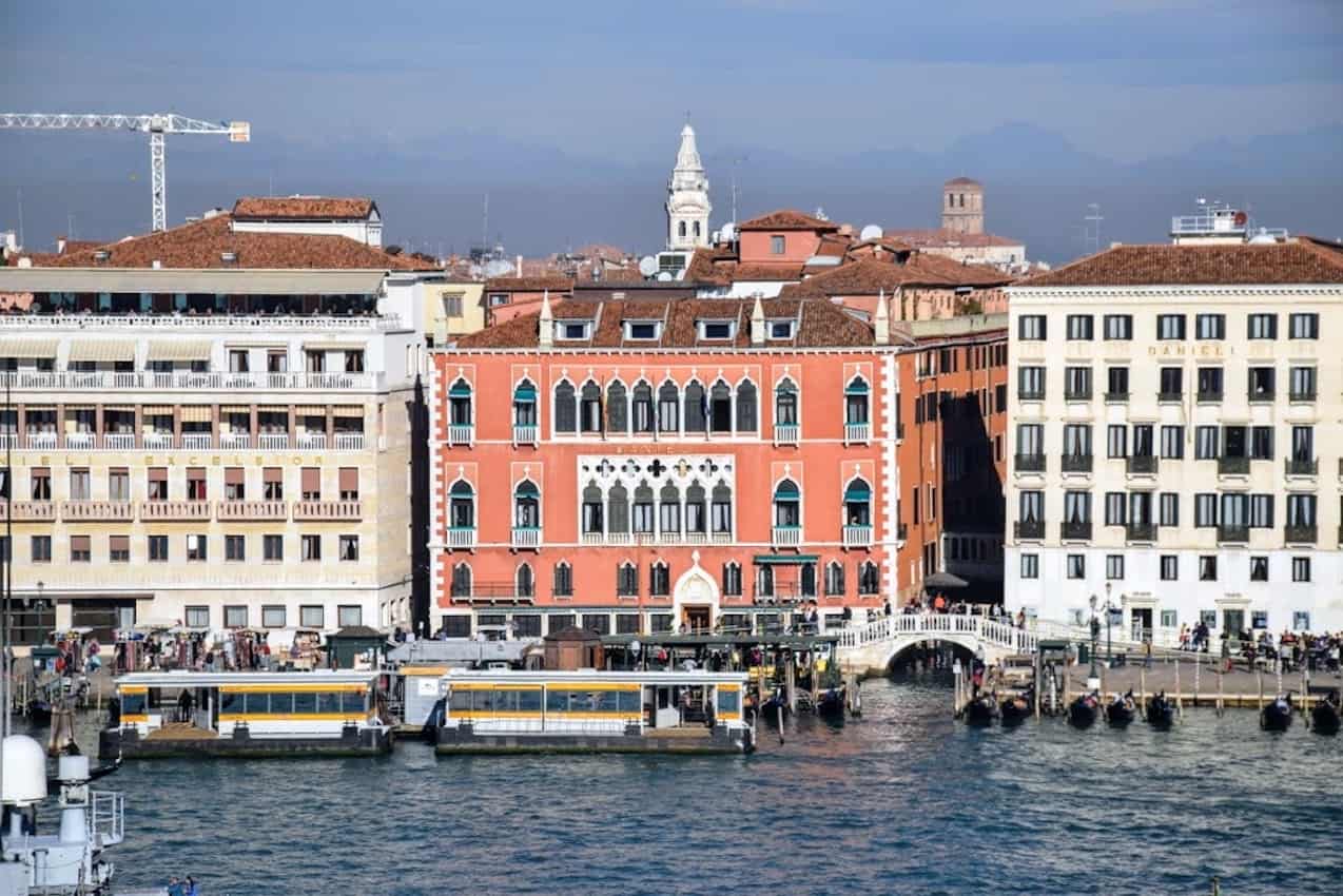Hotel Danieli in Venice seen from the Grand Lagoon.