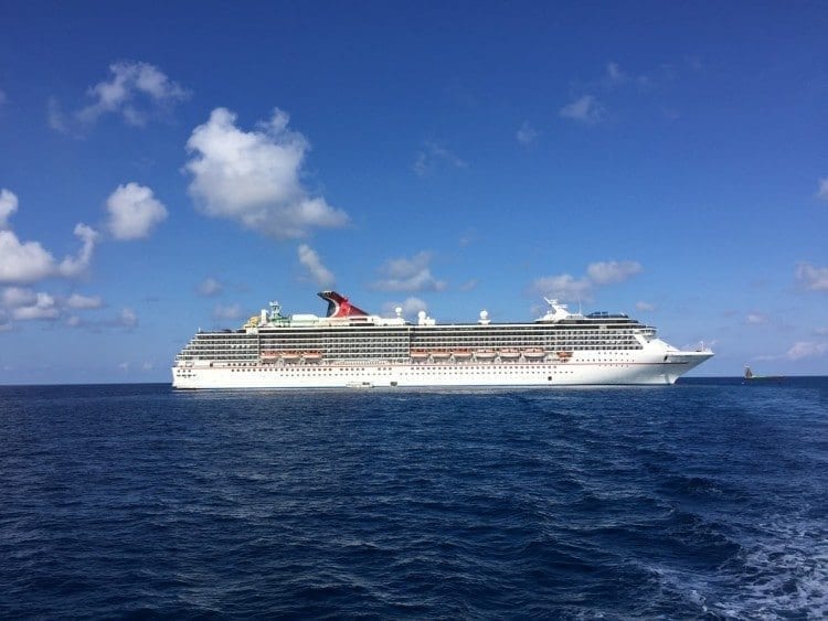 The Carnival Pride off the coast of Grand Cayman.
