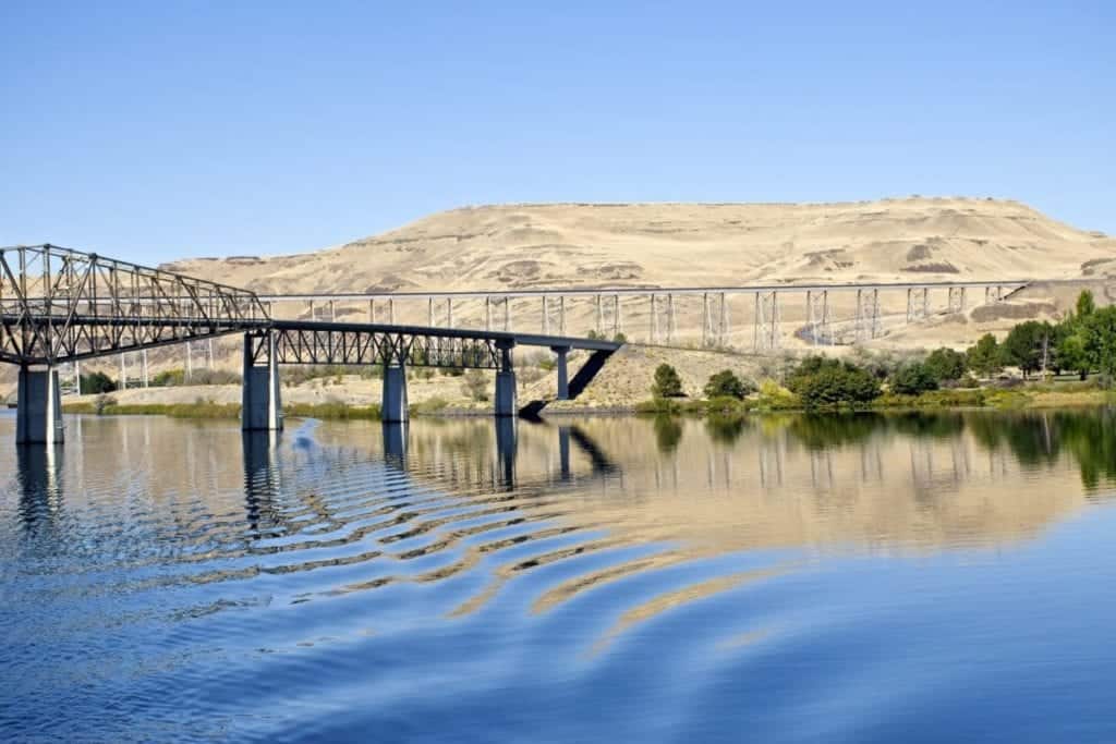 One of many old suspension bridges across the Columbia and Snake rivers.