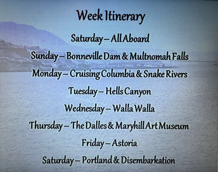 Un-Cruise Adventures Columbia River Cruise itinerary