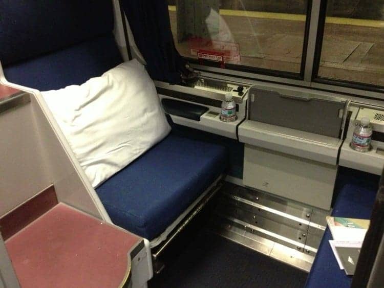 An Amtrak Silver Star roomette. You still get bottled water, juice and coffee...just no proper dinner.