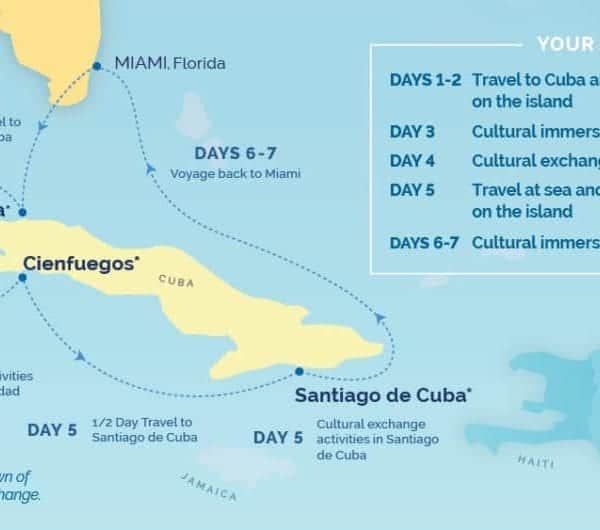 The route of Adonis as it nearly circumnavigates Cuba on the new cruise to Cuba itineraries.