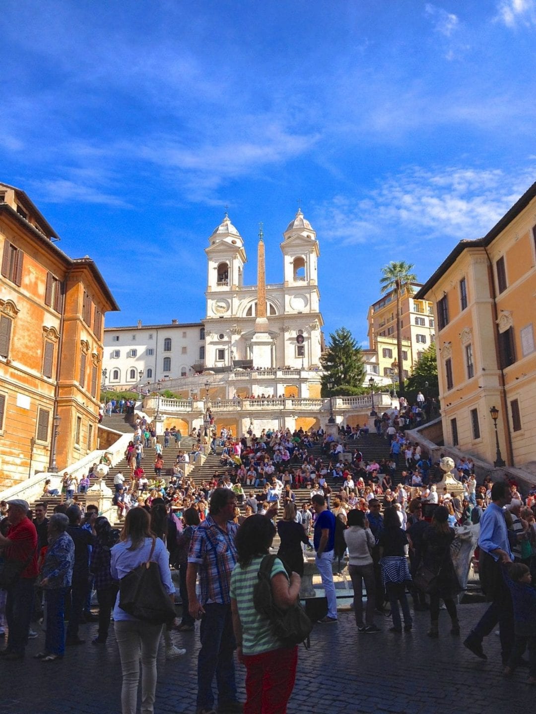 Crowded Spanish Steps in Rome in October.